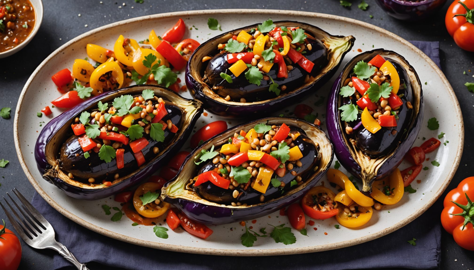 découvrez notre recette d'aubergines anti-graisses, délicatement garnies de légumes rôtis savoureux. une option saine et délicieuse pour vos repas, idéale pour ceux qui souhaitent allier plaisir gustatif et équilibre alimentaire.